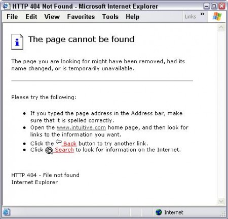 Página de error 404 en Internet Explorer