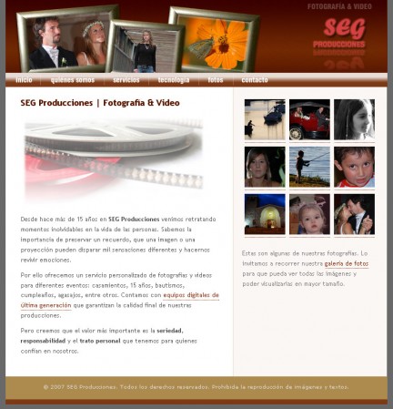 Diseño web pagina SEG Producciones