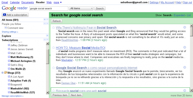 Resultados búsqueda en el RSS