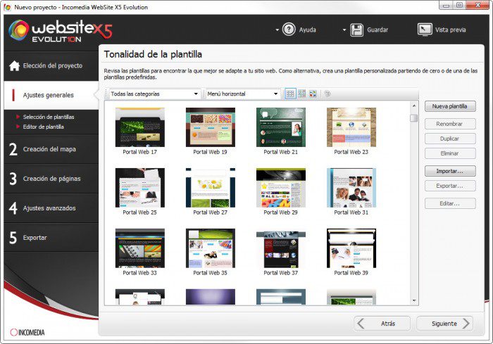 WebSite X5 dispone de más de 1500 plantillas para elegir