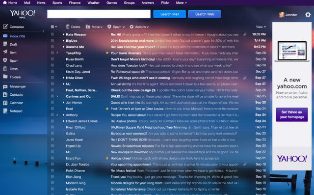 Bandeja de entrada del nuevo correo de Yahoo.